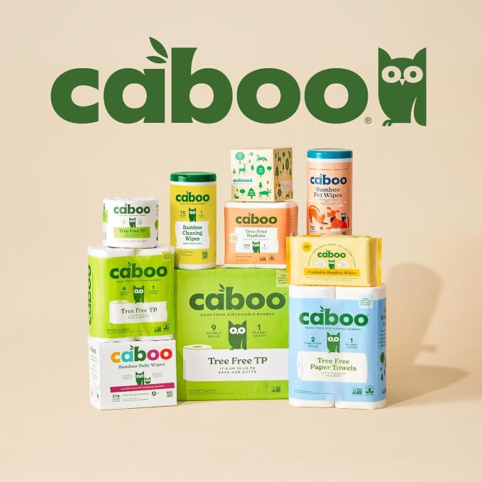 Caboo Tree Free Paper Towels, Sustainable, Toxin Free, 8 Family Size Rolls | Made with 100% Bamboo, Responsibly Sourced, Organically Grown, Chemical Free, Paraben Free, BPA Free, Hypoallergenic