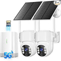 Security Cameras Wireless Outdoor 5G& 2.4G, No Subscription, 2 Cam-Kit,4MP Solar Powered Home Security Cameras System With 360°PTZ,128GB Local Storage,Color Night Vision WiFi Cameras for Home Security