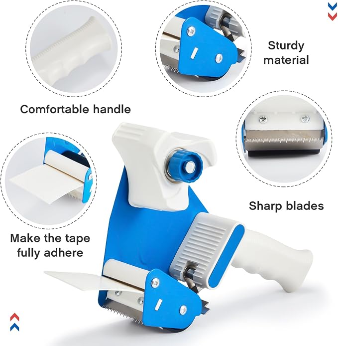 Harloon 8 Pieces Packing Tape Dispenser Gun for 2 Inches Width Tape Handheld Tape Gun for Shipping Industrial Packaging Box Wrapping, Moving Packing Boxes Sealing, Blue and Red