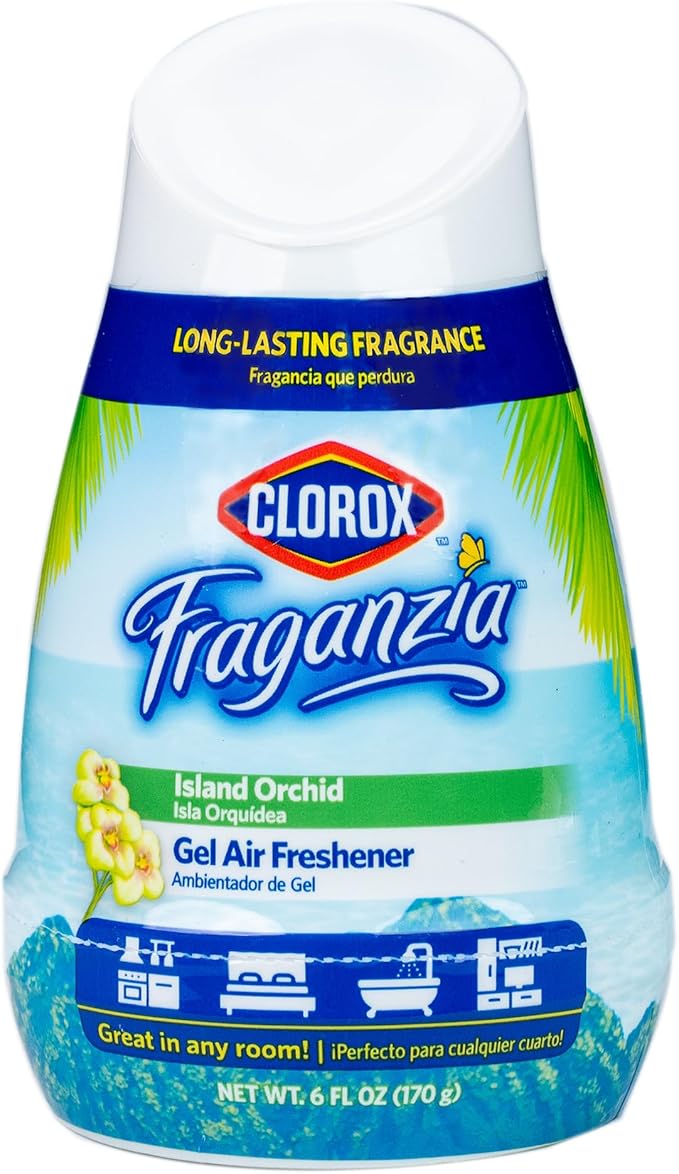 Clorox Fraganzia Gel Air Freshener Cone, Island Orchid Scent - No-Plug, Battery-Free Air Freshener for Small Rooms, Closets, Kitchens, Bathrooms, Offices and More, 6 Ounce