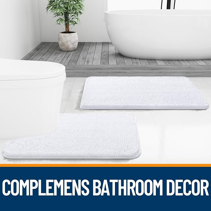 OLANLY Toilet Rugs U-Shaped 20x20, Extra Soft Absorbent Chenille Contour Bathroom Rugs for Toilet, Dry Quickly, Machine Washable, Non-Slip Bath Mat, White
