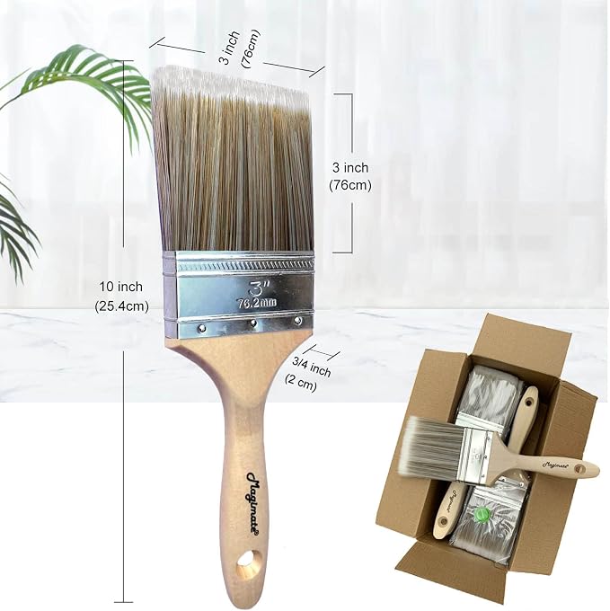 Magimate 3-Inch (76mm) Double Thick Chip Paint Brush – Versatile Wood Handle Stain Brush for Furniture, Walls, Fences, and Murals, Wide Gesso, Plaster, Polyurethane and Varnish Paintbrush - Pack of 12