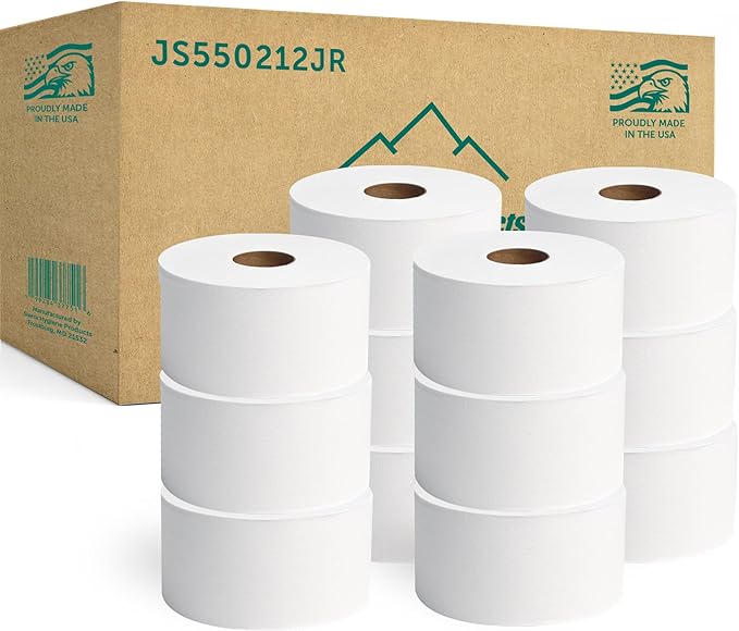 Sierra Hygiene Mini Jumbo (Small Core) 3.9" x 550’ 2-Ply Toilet Paper Roll with 7” Diameter – 12/Case - Compatible ONLY with Sierra Hygiene Dispensers