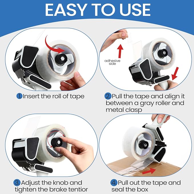 Dunzoom 6 Pack Heavy Duty Packing Tape Dispenser Gun with 6 Rolls 2 Inch 2.7 Mil Thick Handheld Tape Gun for Moving, Shipping, Sealing Boxes and Packaging