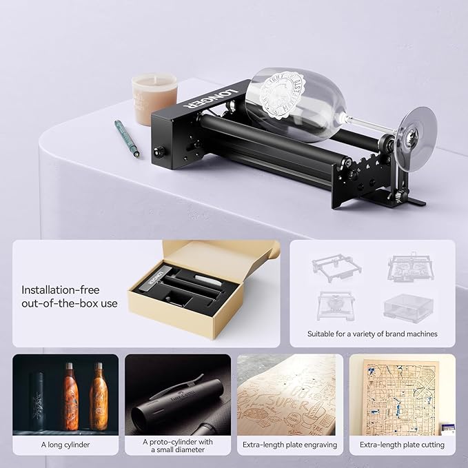 Longer RAY5 5W Laser Cutter and Laser Engraver for Tumblers, Rotary Roller Bundle, 17.3"x 17.3" Working Bed, Enclosure with Vent, and Air Pump, Laser Engraver for Wood and Metal, Acrylic