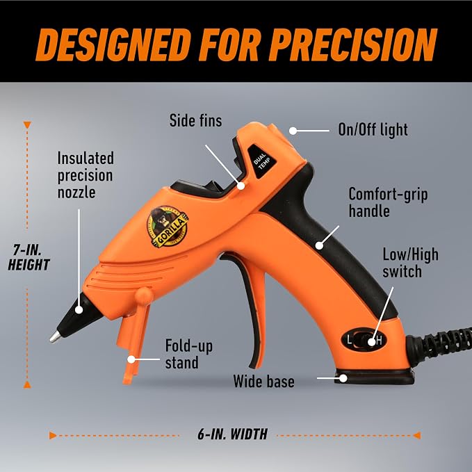 Gorilla Mini Hot Glue Gun Kit (Pack of 1 Mini Hot Glue Gun and 30 Sticks) - Dual Temp, Precision Nozzle, and Easy Squeeze Trigger