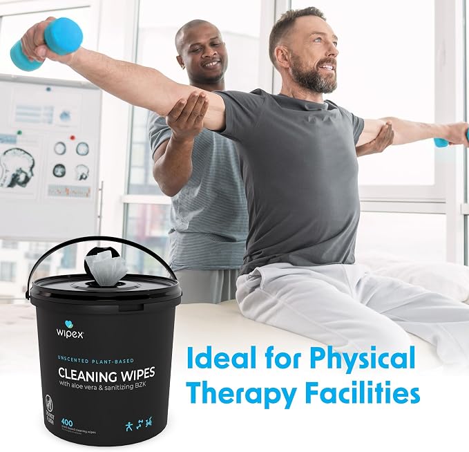 Wipex Gym & Fitness Cleaning Wipes, 400ct Dispensing Bucket with Sanitizing BZK for Hands, Great for Gym, Studios and Fitness Centers 400 Count (Pack of 1)