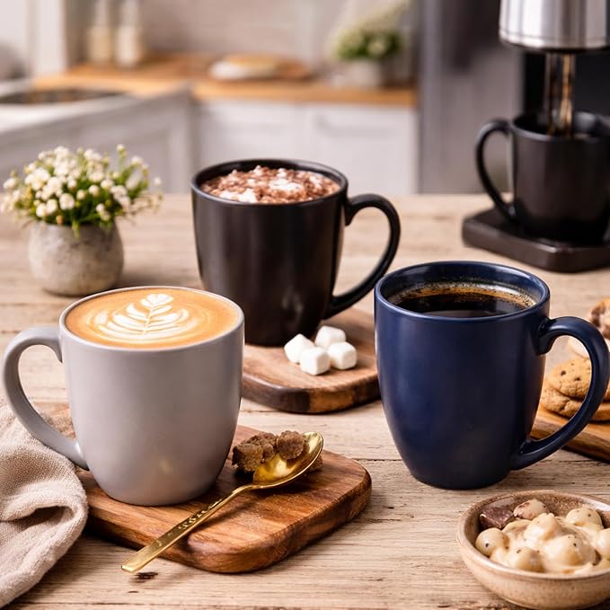 AmorArc 12 oz Coffee Mugs, Matte Coffee Cups with Large Handle for Man, Woman, Ceramic Coffee Mugs Set of 12 for Latte/Cappuccino/Cocoa/Milk, Dishwasher & Microwave Safe, Multi-Color