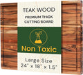 Extra Large Teak Wood Cutting Board 24x18 Inch for Meat, Brisket & Professional Kitchen Prep, 1.5" Thick Edge Grain Butcher Block with Deep Juice Groove & Handle, Non-toxic Board by New M Way