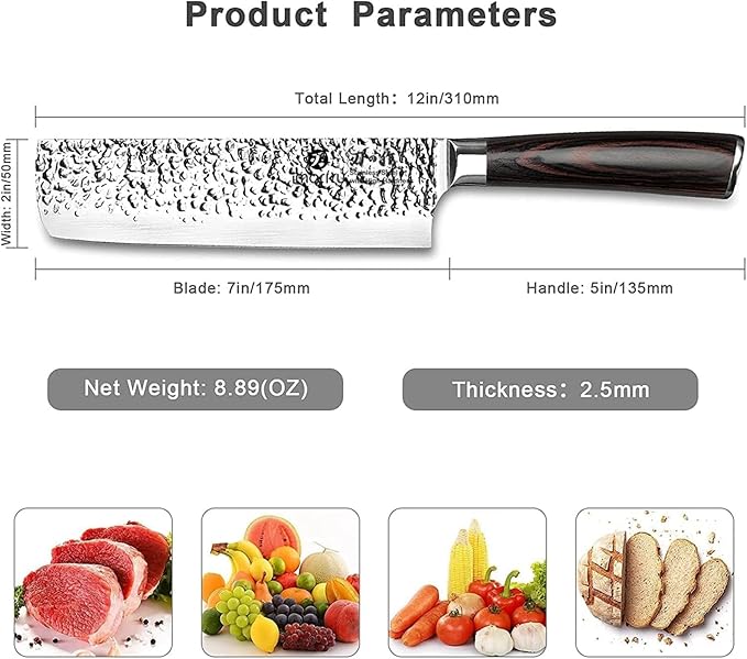 imarku Nakiri Knife 7 Inch, Japanese High Carbon Stainless Steel Chopper | Flat-edge blade creates clean, even vegetable and meat cuts, ergonomic handle supports daily chopping and meal preparation