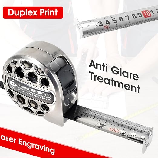 2 Pcs 7.5M/25FT Stainless Steel Tape Measure Double-Sided Scale, Stainless Steel Anti-Corrosion Retractable Metric Ruler, Anti-Fall Wear-Resistant Hollow Design Titanium Tape Measure