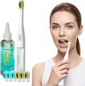 Sonic Electric Toothbrush with Built-in Mouthwash Reservoir & Pump | Battery Powered, Blue LED Light, Whitening Toothpaste, 3 Modes with Smart Timer, 6 Replacement Brush Heads