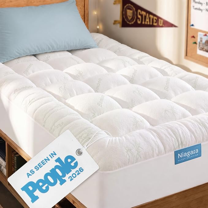 Niagara Sleep Solution Ultra Soft Twin XL Size Mattress Topper - Rayon Derived from Bamboo Pillow Top Mattress Pad for Back Pain Relief - Naturally Cooling for Hot Sleepers, White