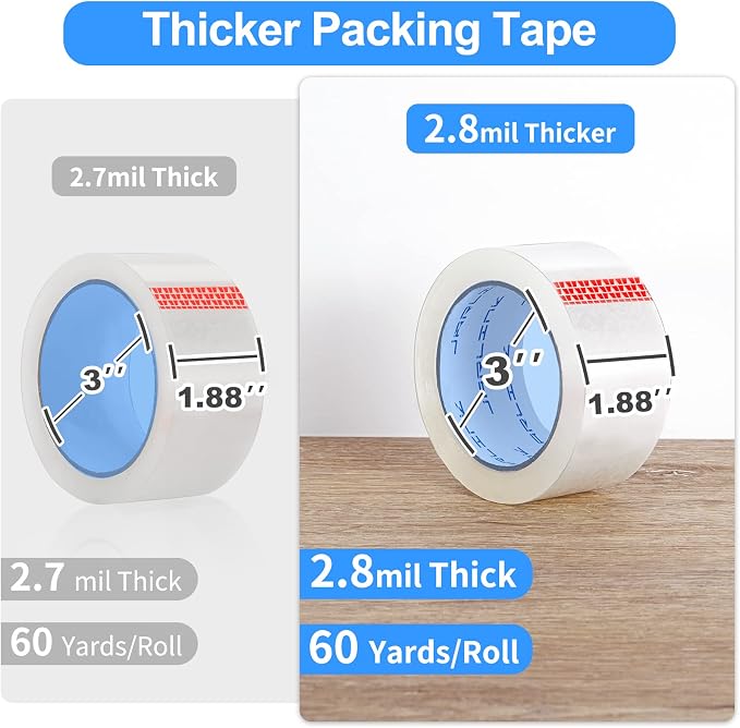 JARLINK 6 Rolls Clear Packing Tape, Heavy Duty Packaging Tape | Ultra Thick 2.8mil and 1.88" Wide. 60 Yards per Roll, 360 Total Yards. Moving Supplies for Shipping Packaging Sealing