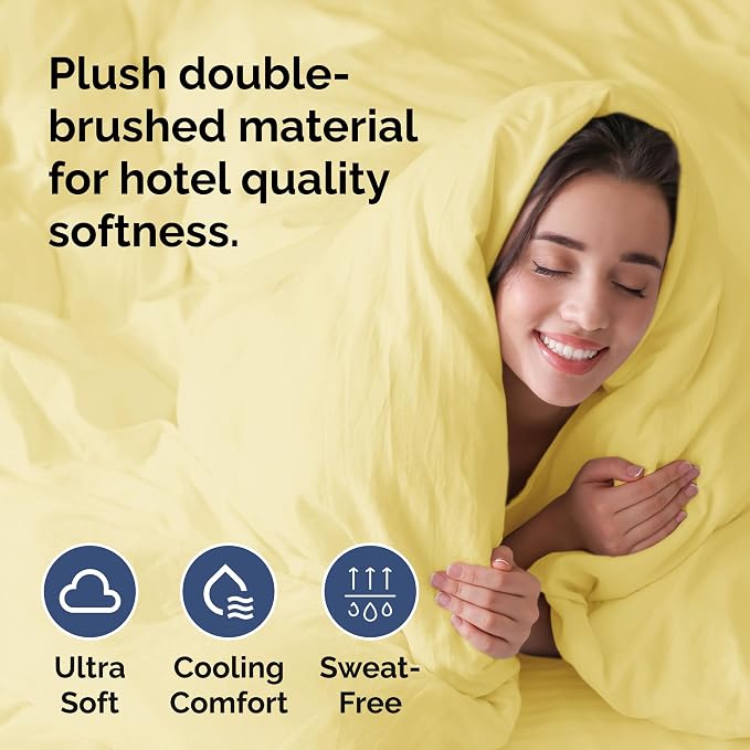 Duvet Cover Queen Size Set - Extra Soft Queen Duvet Cover 90" x 90" with 2 Pillow Shams for Women, Men, Kids & Teens - Hotel Luxury, Easy-Care w/ Zipper Closures & Ties - Comfy & Breathable (Yellow)