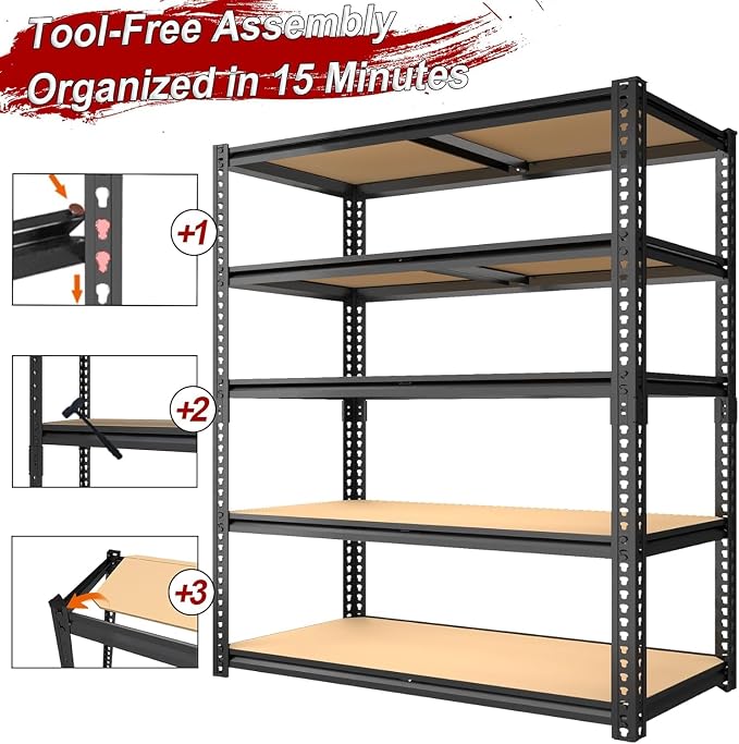 Garage Racks for Storage，5-Tier Adjustable Garage Shelving Storage Shelves,2400LBS Capacity Heavy Duty Shelving for Carport Warehouse Basement,72" H x40 W x20 D