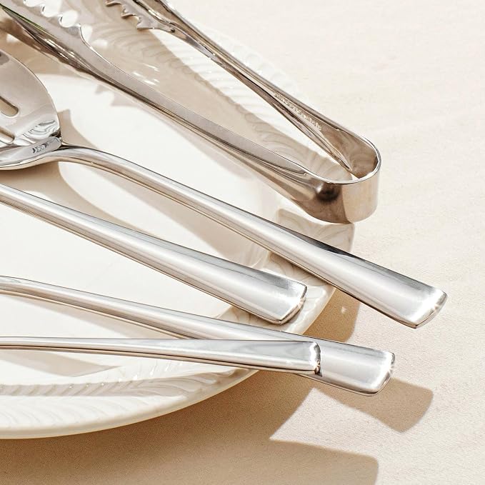 10 Piece 18/10 Serving Utensils Set, Stainless Steel Serving Set | Slotted Spoon, Fork, Tong, Soup Ladle, Cake Server, Butter Knife and Ice Tong for Buffet, Parties, Kitchen,Entertaining