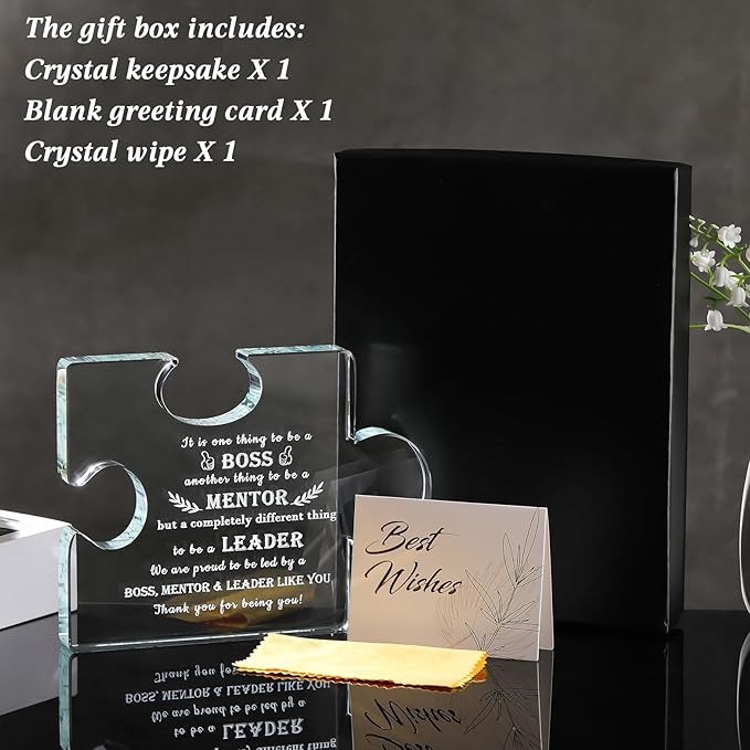 Movdyka Boss Gifts for Men Women Crystal Keepsake Best Boss Ever Appreciation Gifts for Boss Lady Christmas Gifts for Boss Desk Decoration