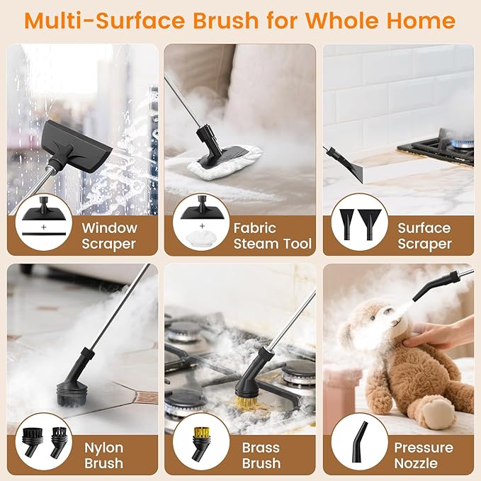 2500W Handheld Steam Cleaner, 3-Level Adjustable Steam Cleaner for Home with 16 Accessories, Multipurpose Portable Steamer Cleaning for Car,Floor,Furniture,Tile,Grout,Couch,Fast Heat-Up (Green)