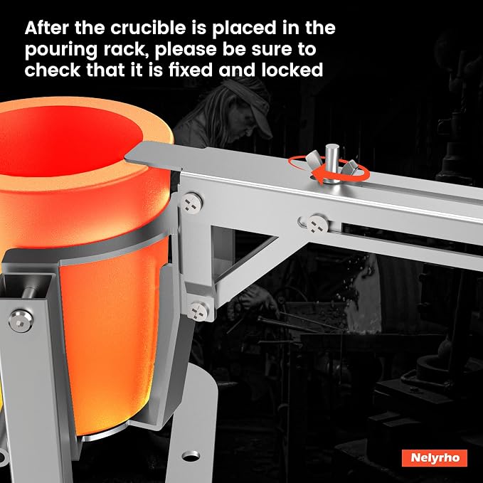 Nelyrho Handheld Crucible Pouring Tongs with Crucible #6 (6kg-13.2lbs) | Includes pouring rack and graphite crucible, designed for use with melting furnaces, casting gold, silver, aluminium, brass