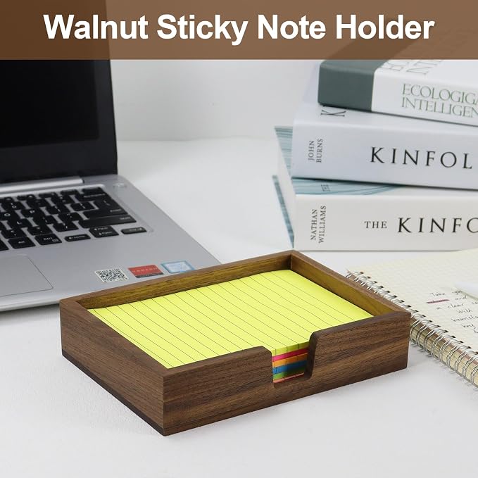 MultiBey 5-Piece Walnut Desk Set, Wood Stapler and Tape Dispenser, 4x6 Wooden Sticky Note Holder, 1000 Pcs Rose Gold Staples & Tape | Elegant Wood Desk Accessories for Office Home School
