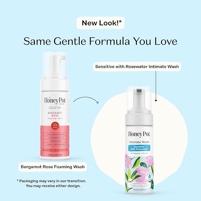 The Honey Pot Company - Feminine Wash - Sensitive w/Rosewater - pH Balanced, Herbal Infused Plant-Based Feminine Care for Sensitive Skin - Daily Intimate Cleanser for Women - 5.51 Fl Oz