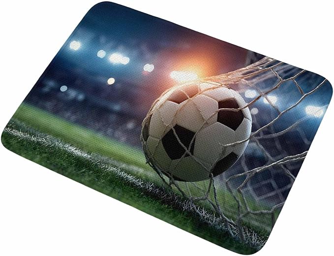 Football Washable Area Rugs for Living Room Bedroom, Large Non Slip Indoor Floor Carpet Absorbent Low Pile Goal Net Soccer Sports Orange Blue Green Door Mat Rugs for Bathroom Entryway 47.2"x63"