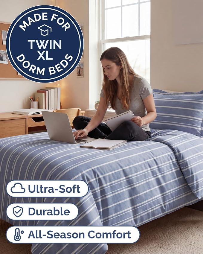 Duvet Cover Queen Size Set - Extra Soft Queen Duvet Cover 90" x 90" with 2 Pillow Shams for Women, Men, Kids & Teens - Hotel Luxury w/ Zipper Closures & Ties - Comfy, Cozy & Breathable (Beige Stripes)