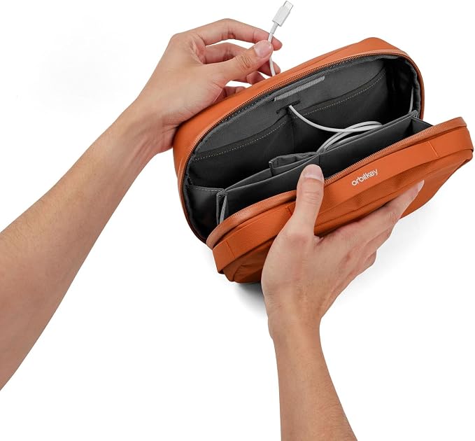 Orbitkey 2-in-1 Tech Accessory Pouch with Detachable Slim Sleeve – Travel Electronics Organizer for Cables, Chargers, Earbuds, Power Bank – Compact Gadget Bag & Portable Tech Storage Case (Terracotta)