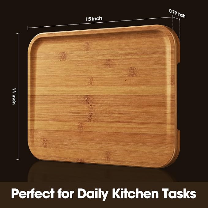 FSC-Certified 15'' x 11'' Deep-Carbonized Bamboo Cutting Board for Kitchen | Wood Chopping Board with Reversible Charcuterie & Juice Groove, Easy-Grip Handles, House Warming Gifts
