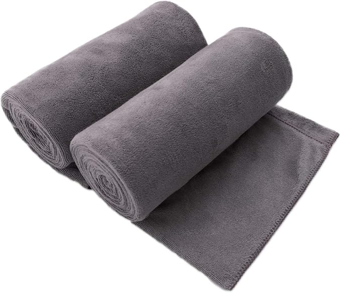 JML Microfiber Bath Towel 2 Pack(30" x 60"), Oversized Thick Towels, Soft, Super Absorbent and Fast Drying, No Fading Multipurpose Use for Sports, Travel, Fitness, Yoga, 30 in 60 in, Grey Count | Microfiber, Hanging Loop, Oversized, Soft & Absorbent, F...