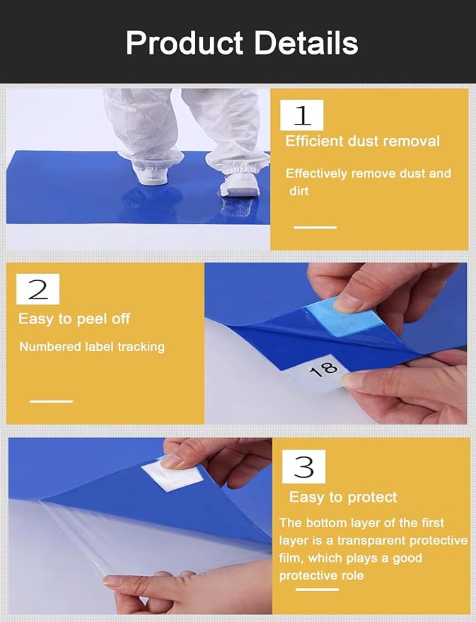 30-Sheet Sticky Floor Mat for Clean Room Entrance Disposable Shoe Dust Remover with Non-Slip Backing Multi-Layer Peel-Off Design(Blue,60cmx90cm/24inx36in)