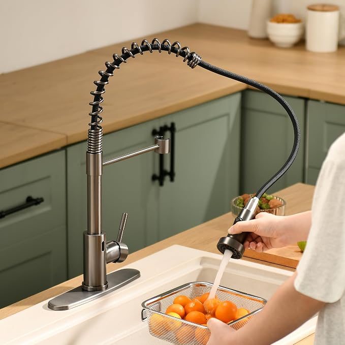 GIMILI Black Stainless Touchless Kitchen Faucet with AC Adapter, Smart Motion Sensor Hands Free Single Handle Kitchen Sink Faucet with Pull Down Sprayer
