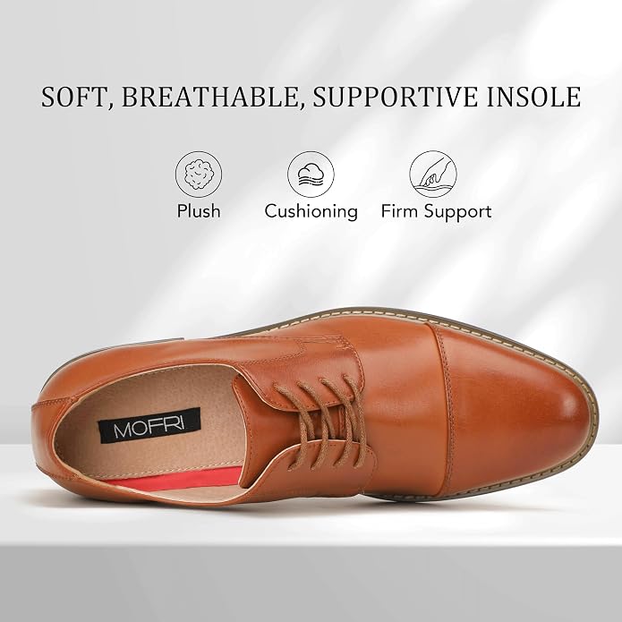 Mens Classic Cap Toe Dress Shoes Oxford for Office | Polished PU Outer Shell,Ventilated Comfortable Latex Insole. Formal Footwear Suited for Office Engagements ,Outings,Weddings