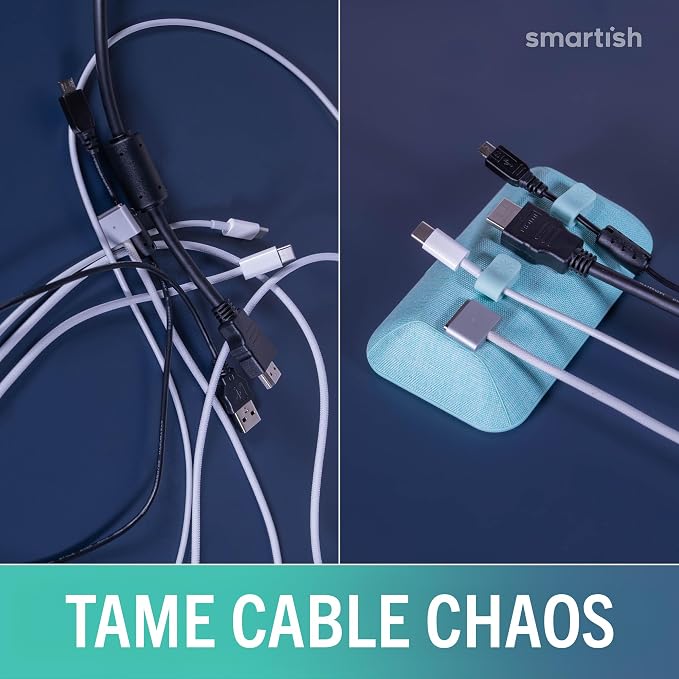 Smartish® Magnetic Cord Holder - Bigger Cable Wrangler Organizer with Magnet Clips for Charger Management on Desktop, Nightstand - Holds 6+ Cables - Teal Me More