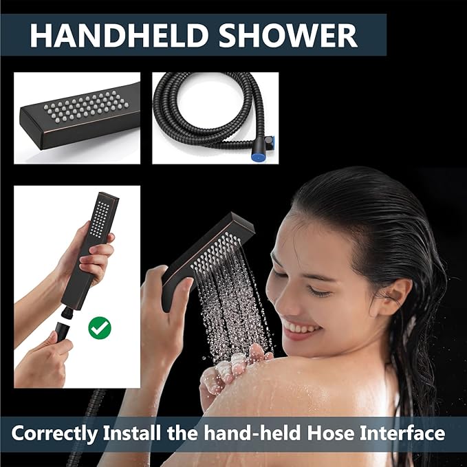 Aolemi Shower Faucet Set Rain Shower System with Handheld Spray Bathroom Shower Combo Rough-in Valve and Shower Trim Kit Included Oil Rubbed Bronze 12 Inch Wall Mount Shower Head