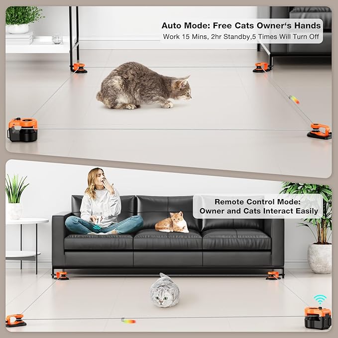 Interactive Cat Toys for Indoor Cats, Cat Treadmill Auto/Remote Control DIY Cat Mouse Hunting Toys, Keep Bored Kitten Dog Entertained to Chase, Feather Toy to Exercise Wheel-Orange