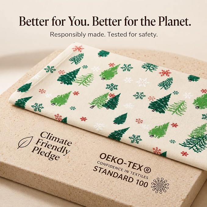 Urban Villa Kitchen Towels Christmas Green Trees Print Premium Quality,100% Cotton Dish Towels Mitered Corners Ultra Soft (Size: 20X30 Inch) Highly Absorbent Bar Towels & Tea Towels - (Set of 6)