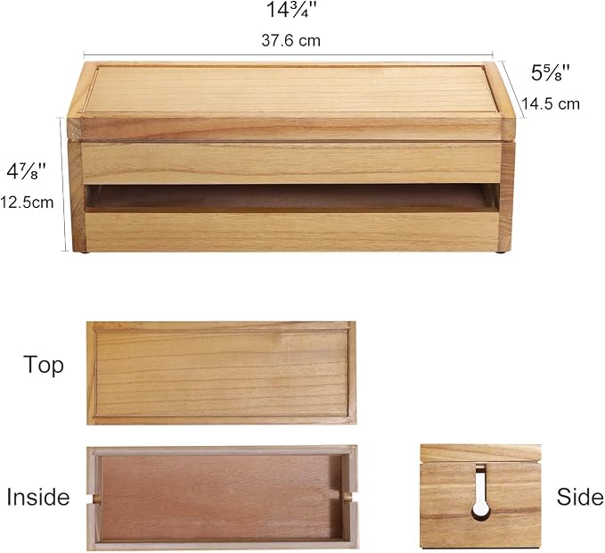 Changsuo Cable Management Box Wooden Cord Organizer Box for Extension Cord Power Stripe Surge Protector Wire Management Concealer Organizer Cover Hider for Desktop Home Office Kitchen (Light Natural)