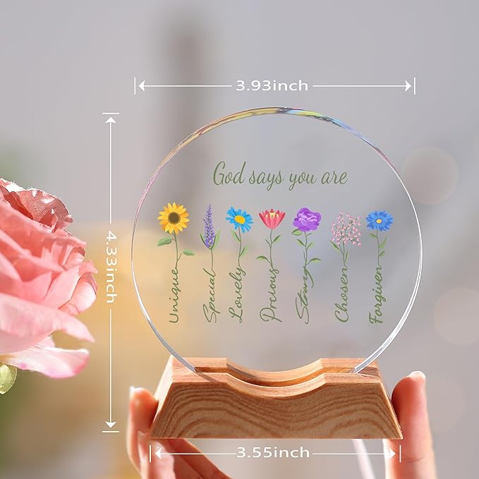 ZHSHWAT Christian Gifts for Women, Inspirational Crystal Night Light with Floral Design, Faith - Based Decor for Home Office, Perfect Thanksgiving, Christmas, Birthday Encouragement Gift