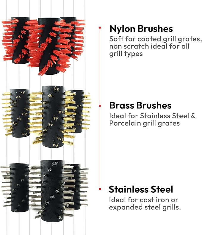 Grillbot Replacement Nylon Brushes for Grillbot Automatic Grill Cleaning Robot – Set of 3 Nylon Grill Brushes for All Grill Types, Non-Scratch & Long-Lasting