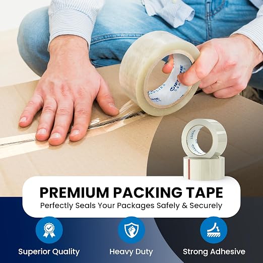 Lifetime Supplies 6 Rolls | 2.4 mil Clear | 65 Yards Each (390 Yards Total) | 2" Premium Packing Tape Heavy Duty Packaging Tape for Shipping Moving Stronger Thicker
