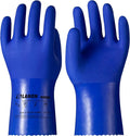 LANON PVC Chemical Resistant Gloves, Heavy-Duty Rubber Gloves, Acid, Alkali and Oil Protection, Non-Slip, Blue, Large
