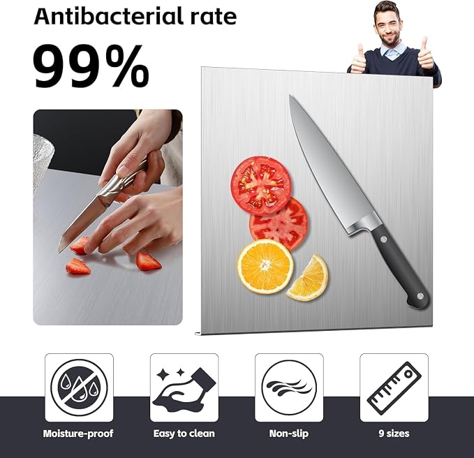 Stainless Steel Cutting Board, Kneading Board Baking Board, Countertop Chopping Boards for Meat, Fruits, Vegetables, and Bread, Easy To Clean (23.6"X23.6")