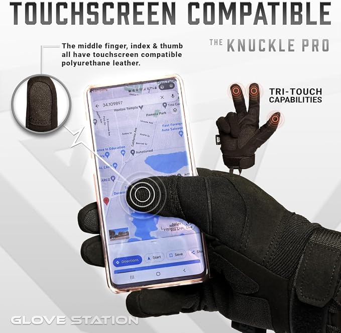 Glove Station Hard Knuckle Utility Gloves, Touchscreen, THKFF, Black, Small | TPR Impact Shield, Touchscreen Compatible - Motorcycle, Outdoor & Utility Use