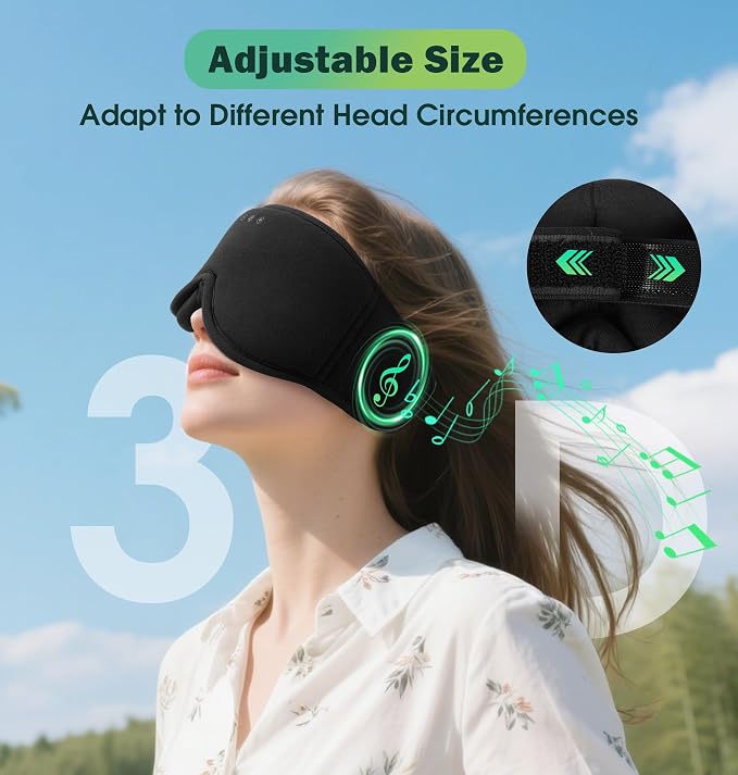 Sleep Mask with Headphones Bluetooth 5.4, LC-dolida Wireless Music Eye Mask for Sleeping Headphones with Soft Bamboo Cotton Cooling Breathable,Ultra-Thin Stereo Speaker for Side Sleepers-Jet