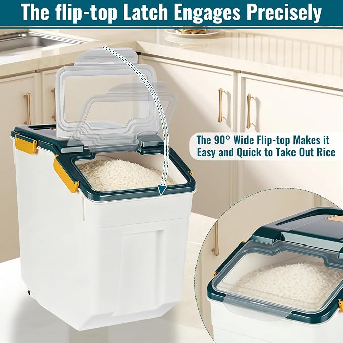 2 Pack Rice Container 25 lbs Large Bulk Flour Sugar Storage Holdhouse Plastic Grain Cereal Dry Goods Bin with Spoon and Measuring Cup for Kitchen Pantry Organization - Blue