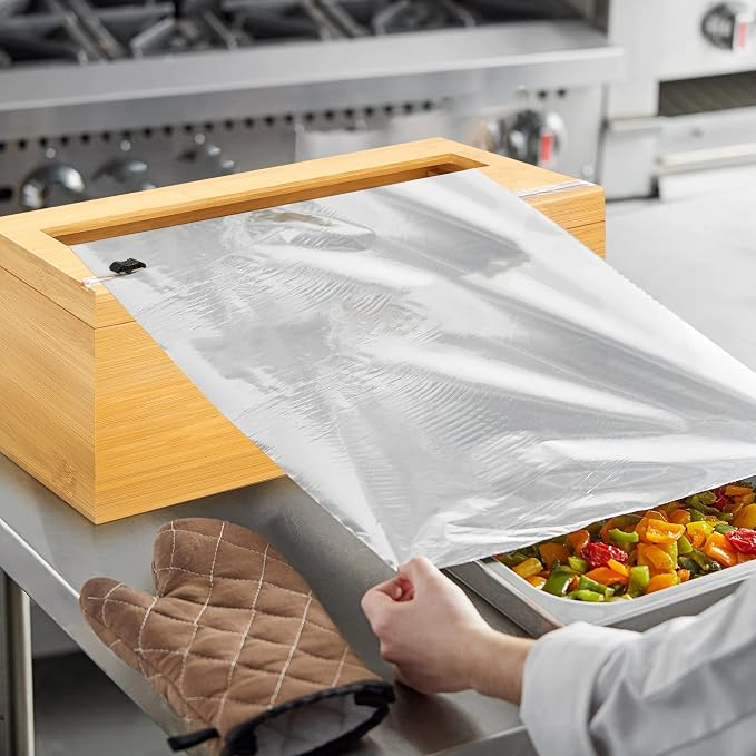 Libreshine 18 Inch Plastic Wrap Dispenser with Cutter & Roller, Heavy Duty Bamboo Commercial Film Wrap Holder for 3000ft Food Service Cling Film, 1000ft Foil, Butcher/Freezer/Kraft Paper