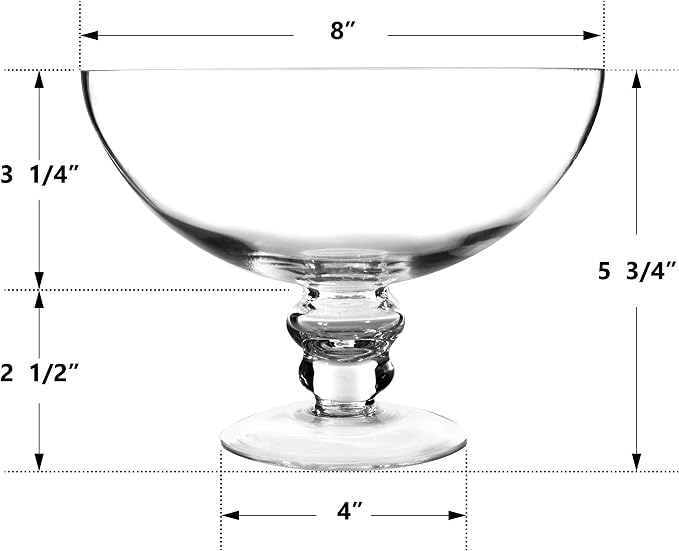 CYS EXCEL Glass Decorative Footed Bowl (H:6" D:8") | Fruit Display Terrarium Compote Vase Kitchen Table Centerpiece