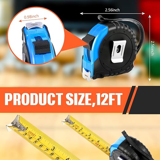 Copkim 50 Pieces Tape Measure Retractable and Easy Read with Fractions Marked Easy Read Basics Self Locking Measuring Tape Bulk for Engineer Contractors(12 Ft,Blue)